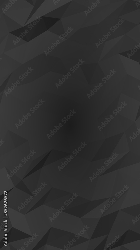 Obraz premium Black abstract background. Lowpoly backdrop. Gloomy crumpled paper. Vertical orientation. 3D illustration