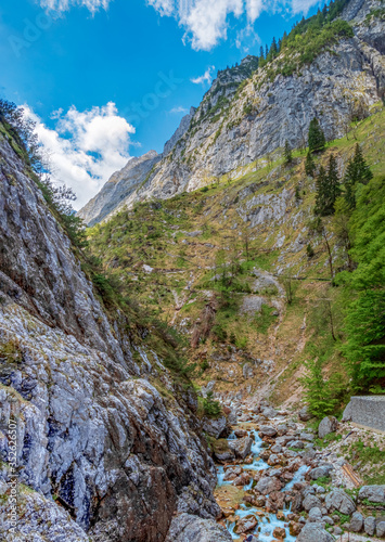 Höllentalklamm nature scene with a deep canyon in Bavaria Country