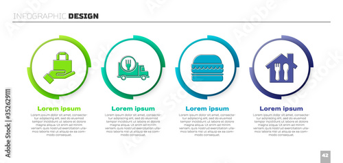 Set Online ordering and delivery, Fast delivery by car, Burger and Online ordering and delivery. Business infographic template. Vector.