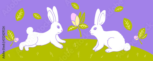 cute funny bunnies cartoon illustration
