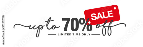 Sale up to 70 percent off handwritten and display tipography lettering black red white background banner