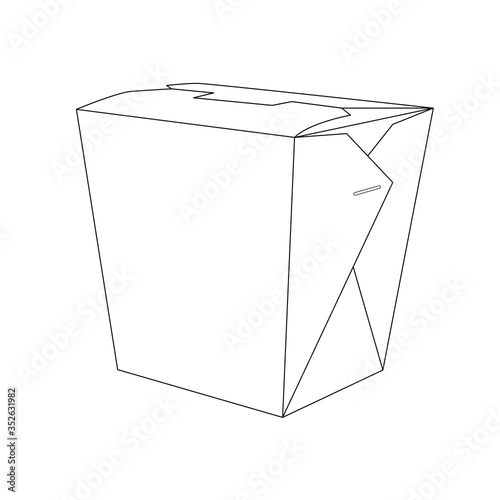 Vector black line illustration of the chinese box isolated on white background. Restraunt take out box, product packing