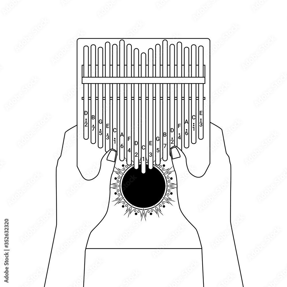 Kalimba a 17 key thumb Piano. Hands holding and play African musical