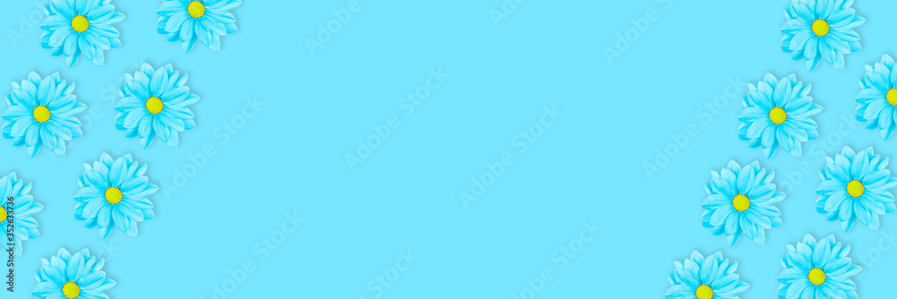 Monochrome blue flower floral long banner or poster. Monochrome blue flower floral long banner or poster.