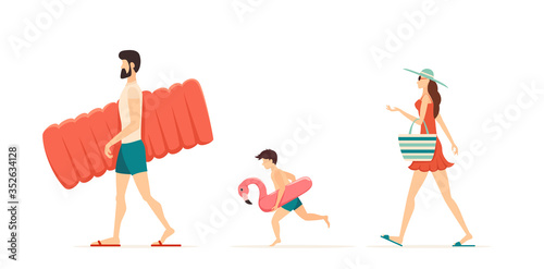 Happy Family Goes to the Beach