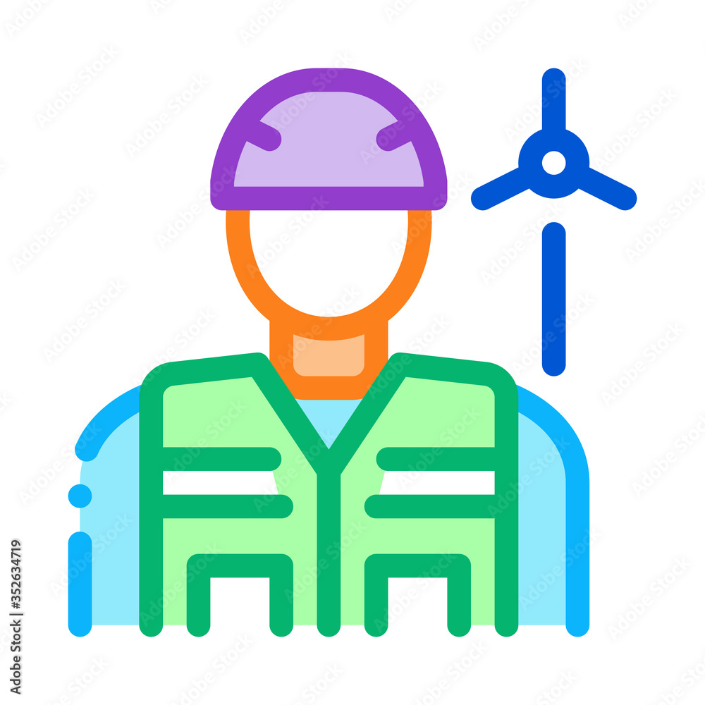 employee with protection wind energy technicians icon vector outline illustration