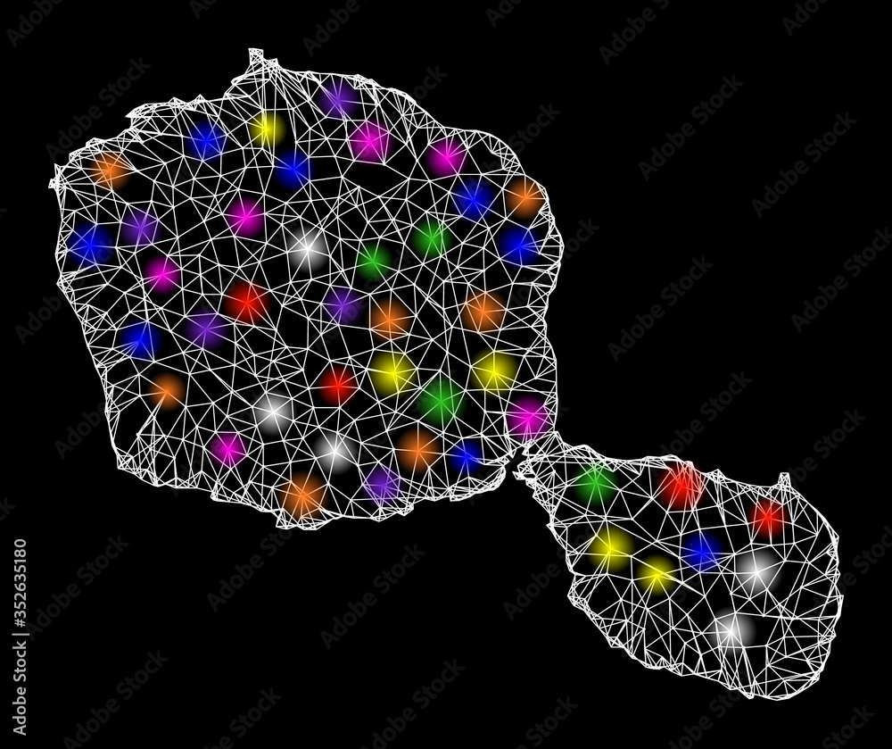 Web mesh vector map of Tahiti Island with glare effect on a black ...