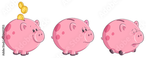 Sparschwein mit und ohne Geld - Vektor-Illustration