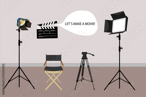 filming kit with lighting and directors chair