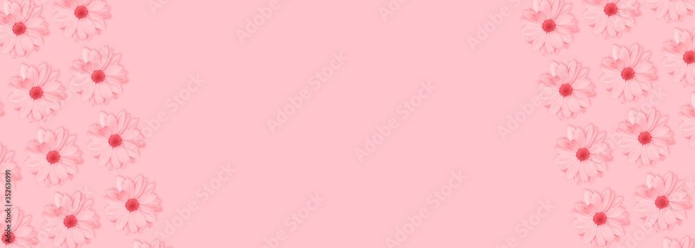 Monochrome pink flower floral long banner or poster. Monochrome pink flower floral long banner or poster.