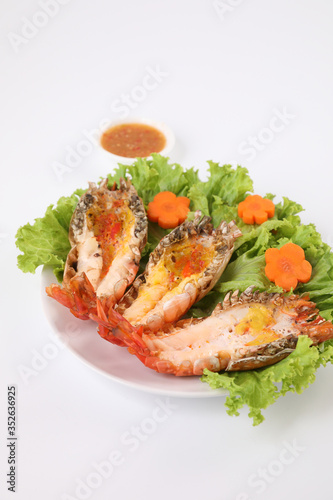 Grilled prawn isolated in white background