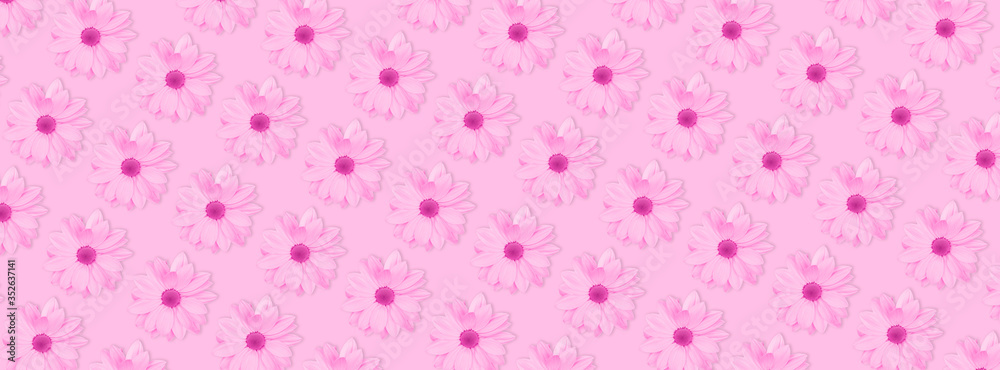 Monochrome pink flower floral long banner or poster. Monochrome pink flower floral long banner or poster.
