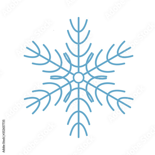 Flat snowflake. Winter crystal, christmas snow shape and frosted cool blue icon, cold xmas season frost snowfall decoration. Vector isolated symbol