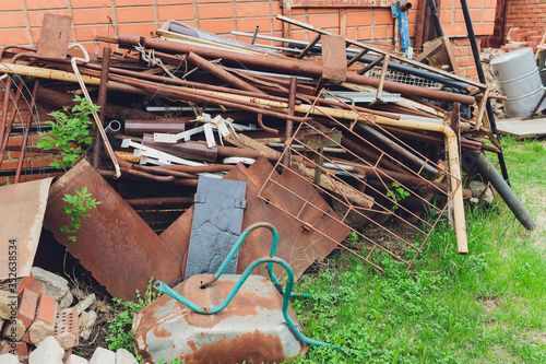 Photography Scrap metal pile junk yard waste for recycling environment.