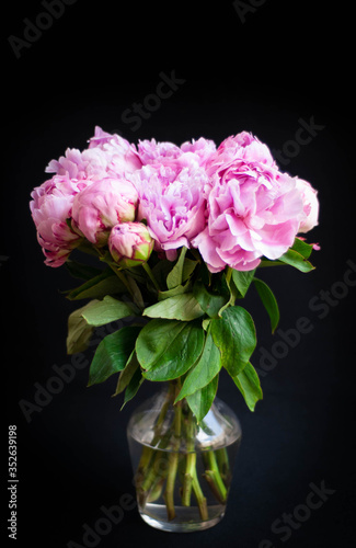 bouquet of pink peonies in vase