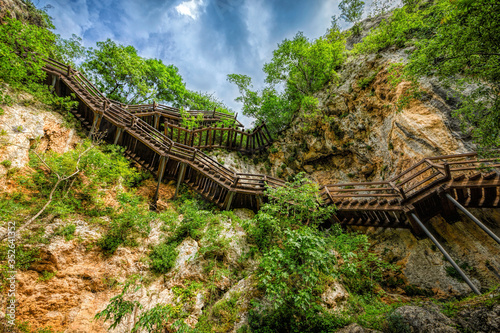 Canvas Print 550 stairways that lead to the Ozidjana cave, in National park Krka - Croatia