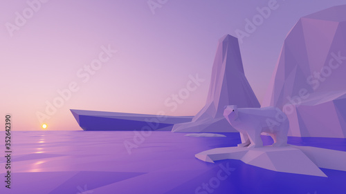 Low Poly Computer Generated rendered illustration of a snowy Cartoon Antartic Scene