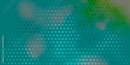 Light Blue, Green vector backdrop with dots. Abstract colorful disks on simple gradient background. New template for a brand book.
