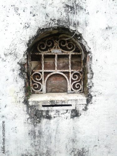 oldwindow in the wall, vintage, wite back