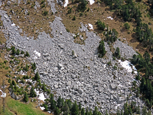 Rocks and stones in the Swiss mountain range of Pilatus and in the Emmental Alps, Alpnach - Canton of Obwalden, Switzerland (Kanton Obwalden, Schweiz) photo