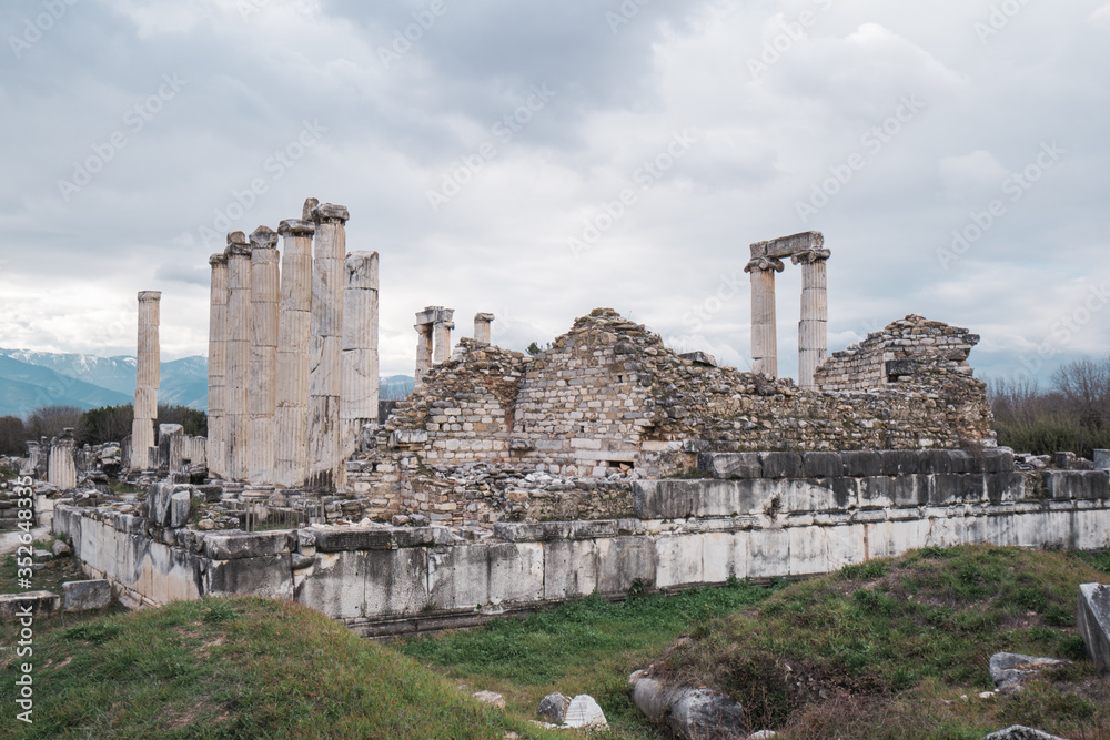 Afrodisias (Aphrodisias) Ancient city in Karacasu - Aydin, Turkey. Tetrapylon Gate of Aphrodisias ancient city. The most famous of cities called Aphrodisias.