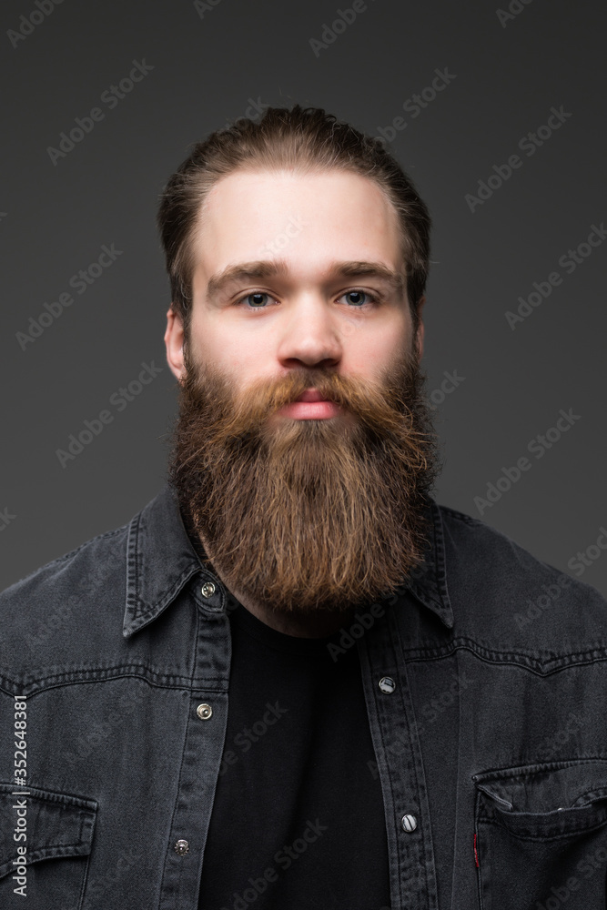 Portrait of handsome bearded man isolated on gray background Portrait of handsome bearded man isolated on gray background