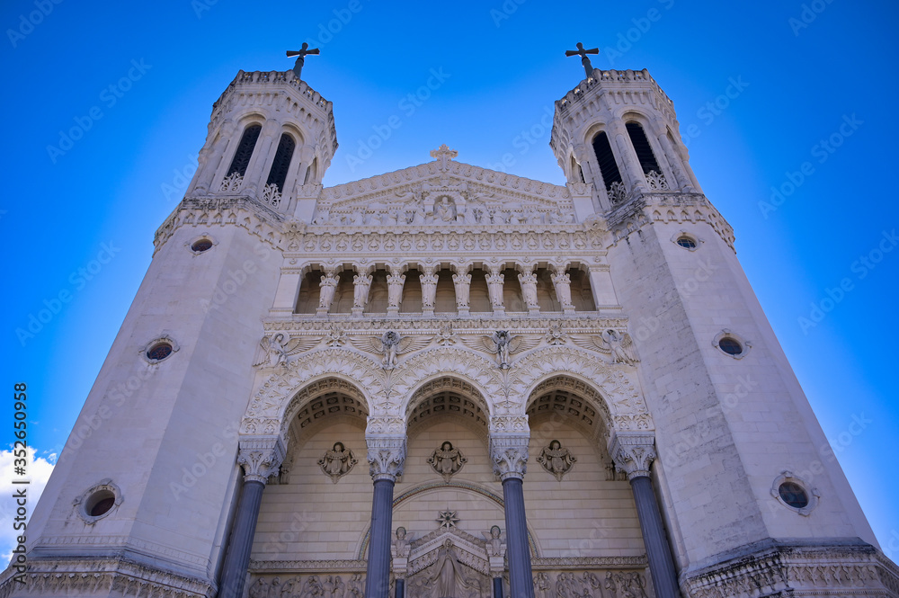 The Basilica of Notre Dame de Fourviere overlooking Lyon, France.