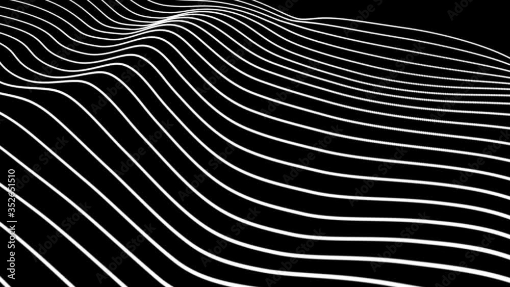 Digital white wave at black background abstract title blurred animation of particle seamless.