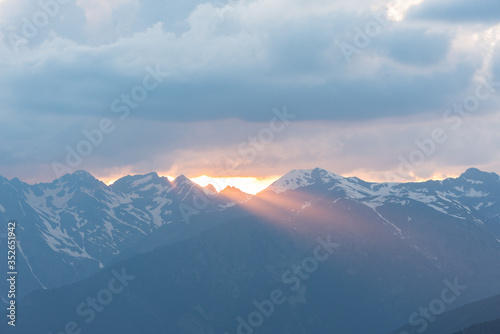 Magical sunset in the mountains of the Pyrenees in Canillo, Andorra