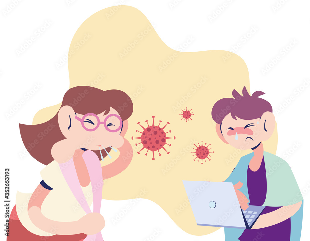 sick couple working at the computer sick couple working at the computer