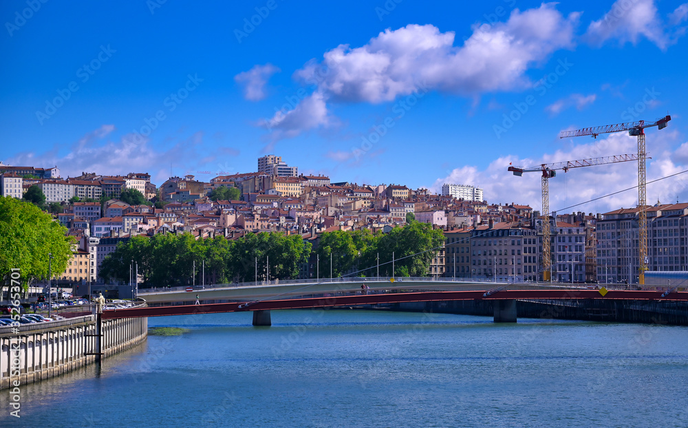 Obraz premium Lyon, France and the architecture along the Saone River.
