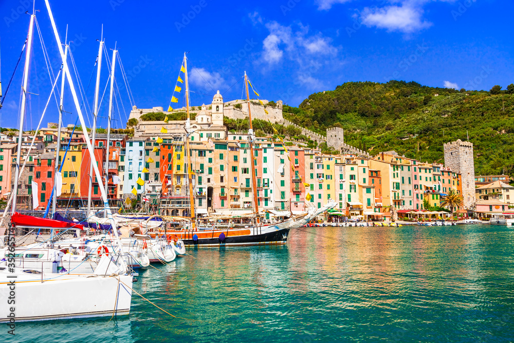 beautiful Portovenere fishing village in Liguria and popular tourist attraction. Famous  
