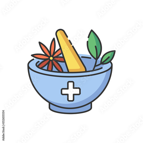 Ayurveda RGB color icon. Ayurvedic treatment. Alternative medicine. Indian traditional health care system. Traditional ancient medical practice. Medicinal herbs. Isolated vector illustration