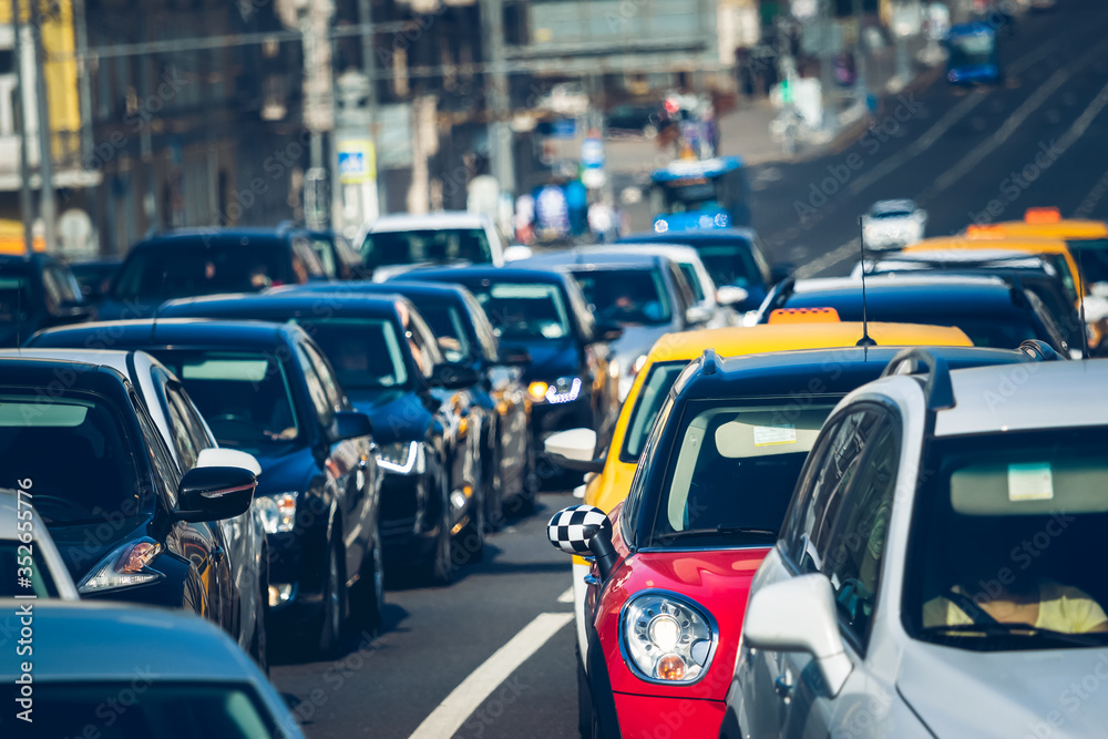 Traffic jam with cars