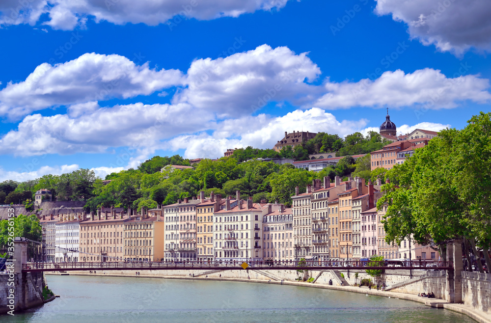Lyon, France and the architecture along the Saone River. Lyon, France and the architecture along the Saone River.