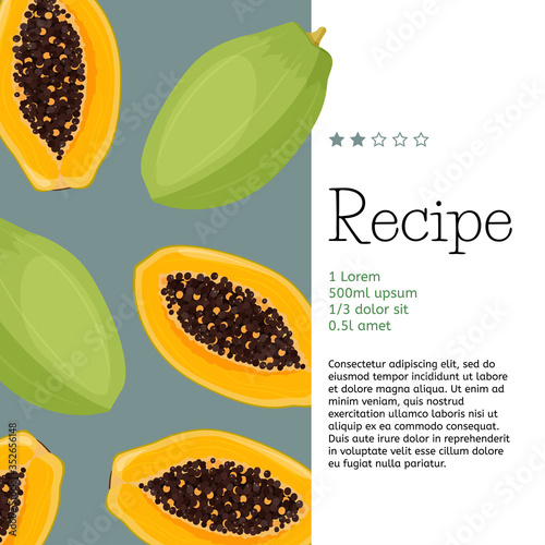 Fresh whole and half of papaya fruits. Simple design template for recipe, magazine article or promotion.