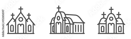 Church bulding line icon set. Icons of christian religion. Flat style - stock vector.