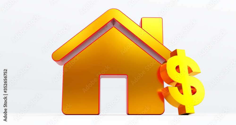 3d rendering of golden house on white background with dollar sign. Idea for real estate concept 3d rendering of golden house on white background with dollar sign. Idea for real estate concept