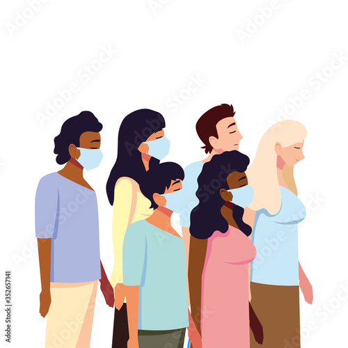 People with medical masks vector design