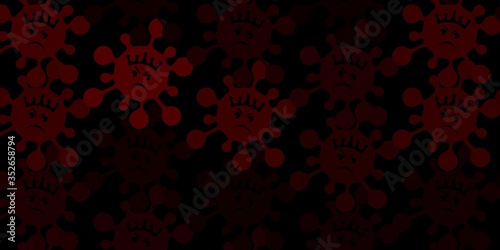 Dark red vector background with covid-19 symbols.