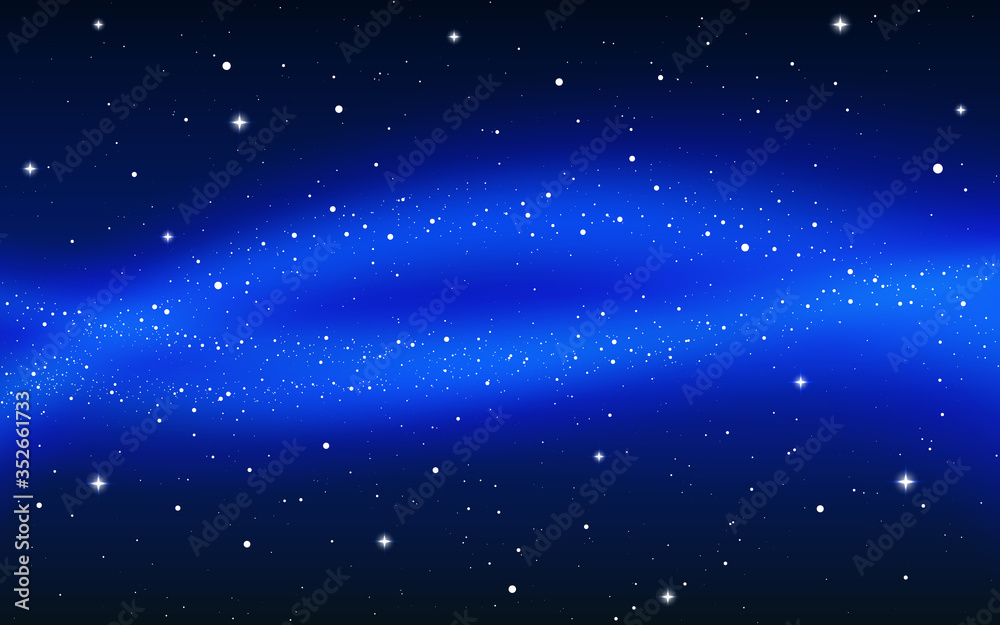 Fototapeta premium Milky way with magic stardust. Space background with starry night sky. Bright nebula texture with shining stars. Dark universe with starlight. Vector illustration