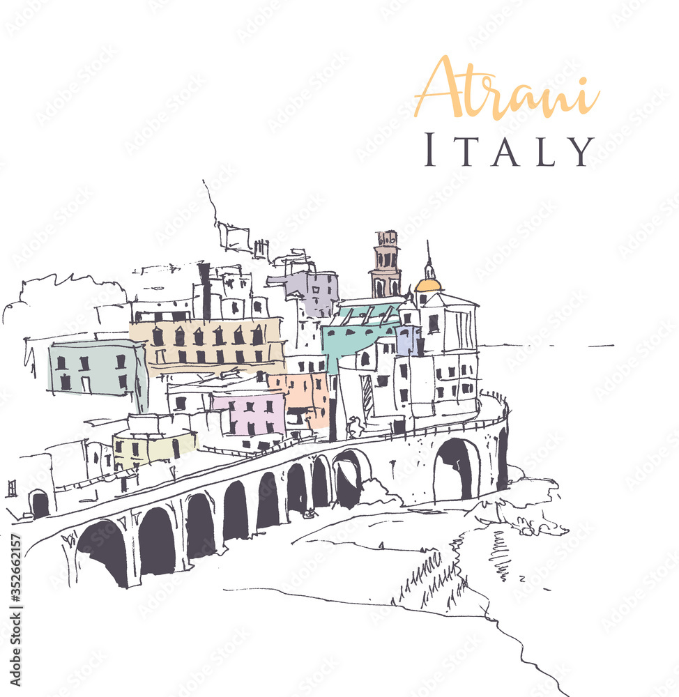Drawing sketch illustration of Atrani, Italy