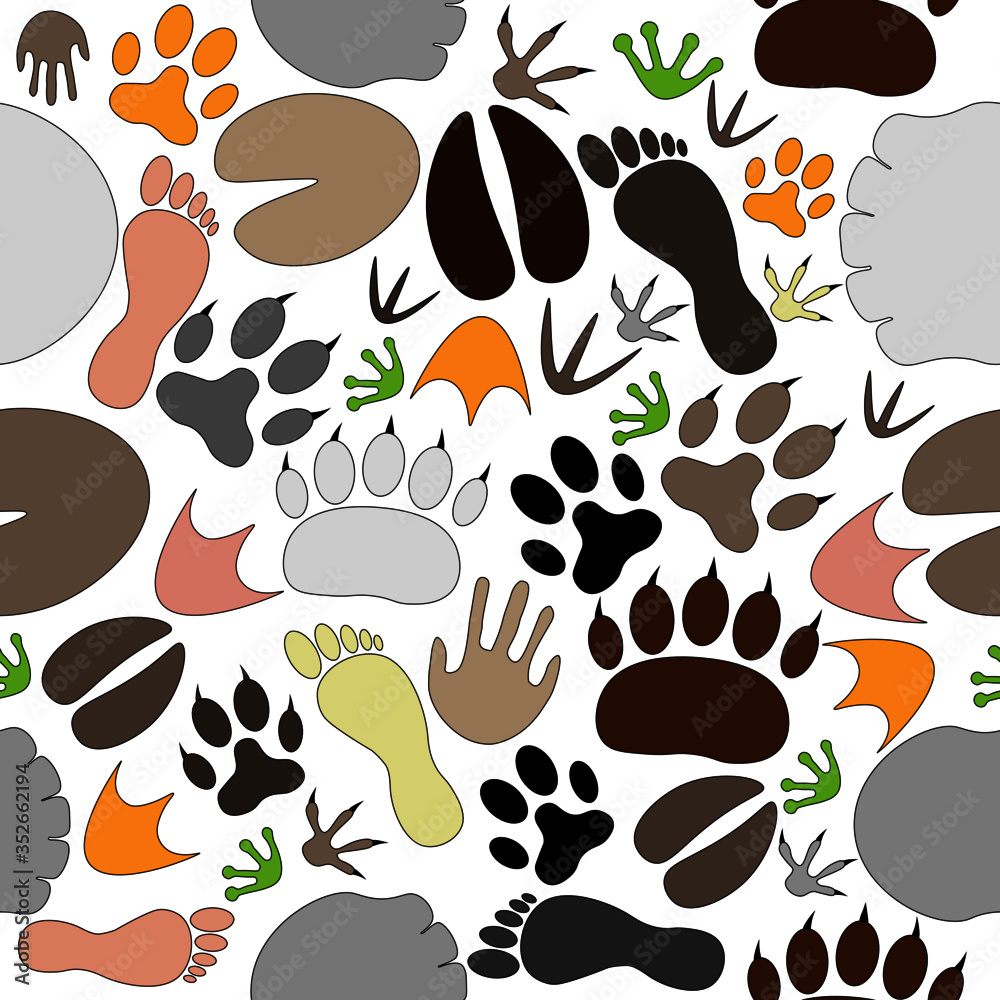 SEamless pattern with footprins of different animals. SEamless pattern with footprins of different animals.