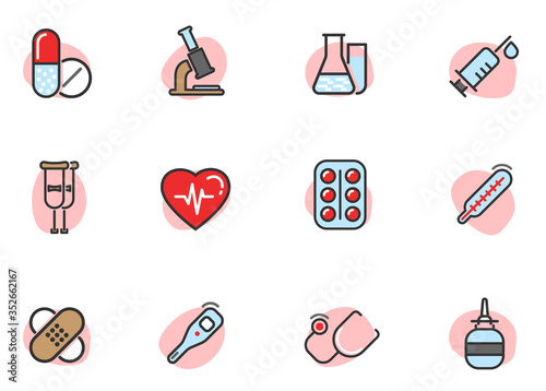 pharmacy and medicines colored icons