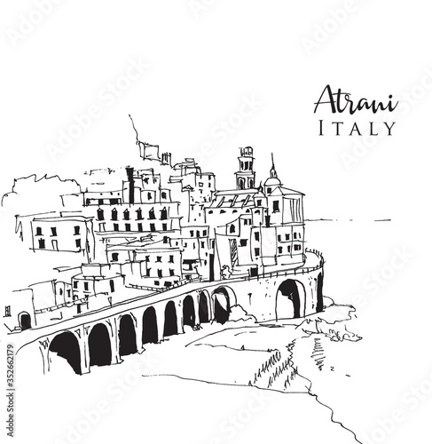 Drawing sketch illustration of Atrani, Italy