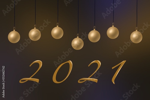 Illustration with a dark background. 2021 new year. Merry Christmas. Year of the bull