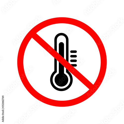 Black high temperature warning icon with red stop sign, simple protection graphic flat design vector for app ads label logo web banner button ui ux interface elements isolated on white background