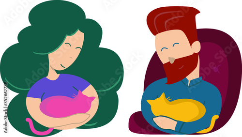 Childfree with cats - happy people without children caress cats