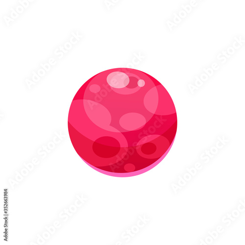 vector icon of the red planet of the solar system, cartoon sticker for teaching astronomy, space for children in school online, mars with spots on the surface, shiny ball isolated on white eps 10