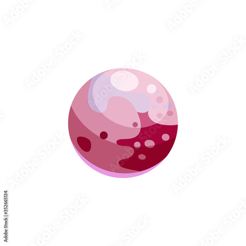 vector icon of the violet planet of the solar system, cartoon sticker for teaching astronomy, space for children in school online, pluto with spots on the surface, shiny ball isolated on white eps 10
